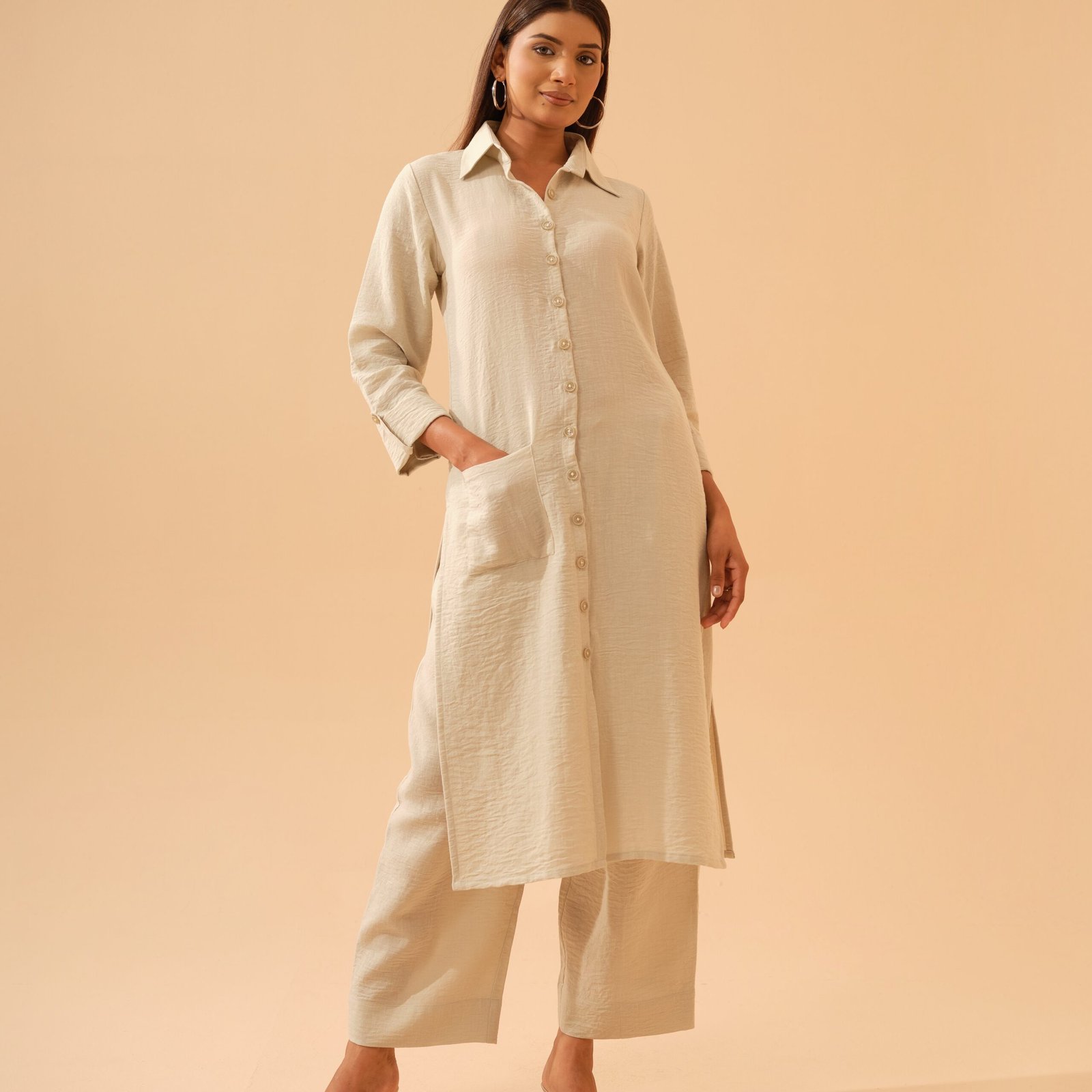 Honeydew Cotton Linen Shirt Kurta with Pants- Set of 2