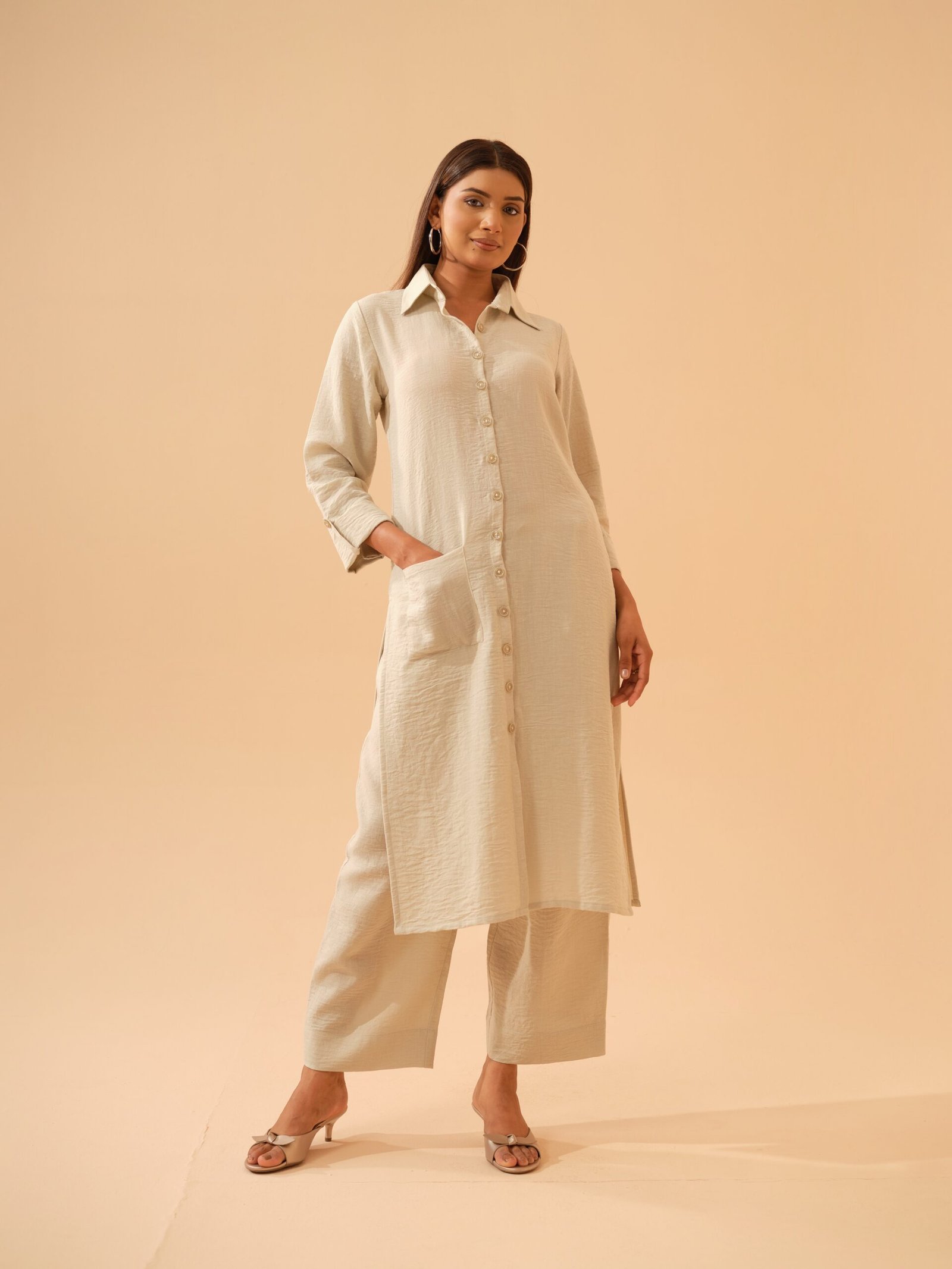 Honeydew Cotton Linen Shirt Kurta with Pants- Set of 2