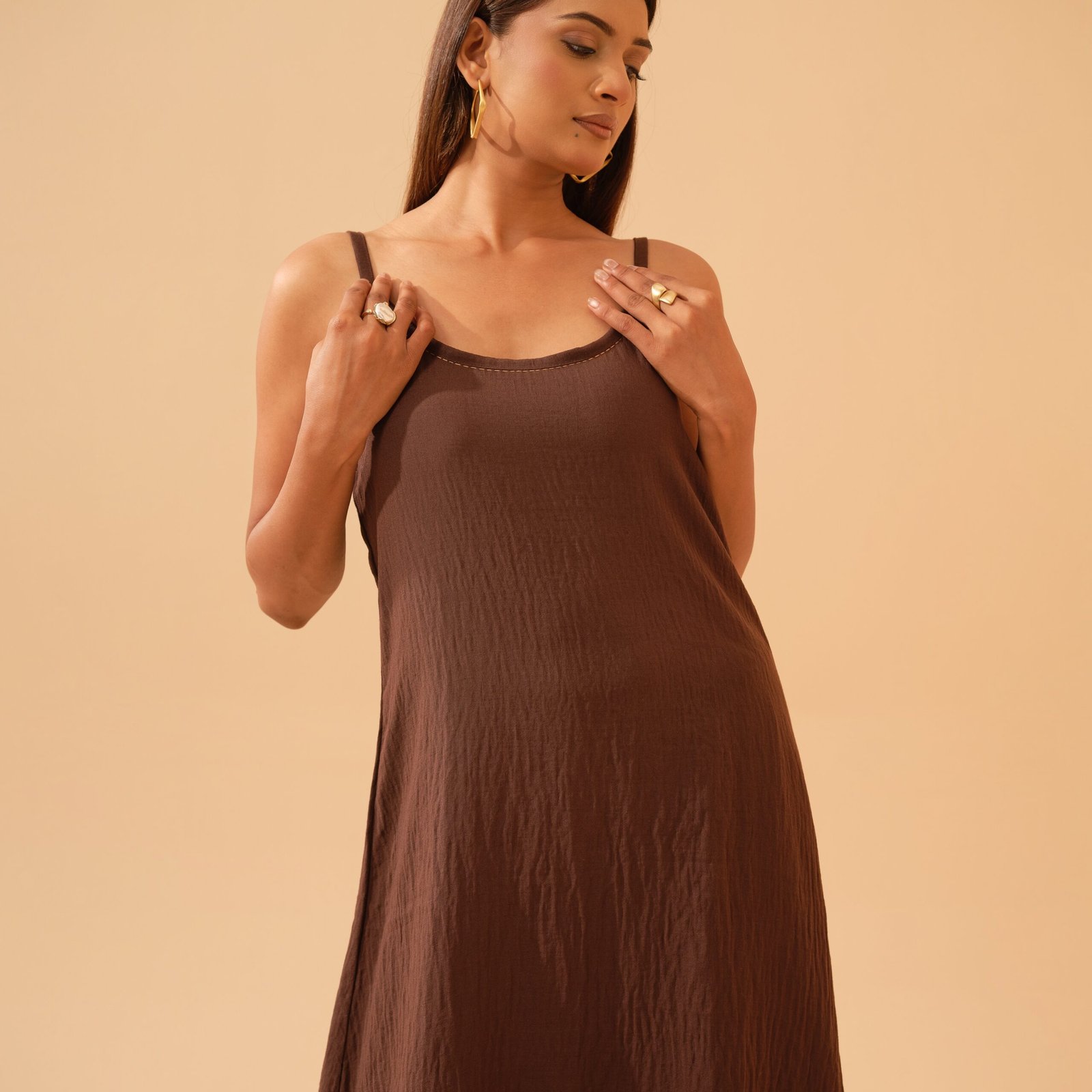 Chocolate Brown Cotton Linen A-Line kurta with Plazo- Set of 2