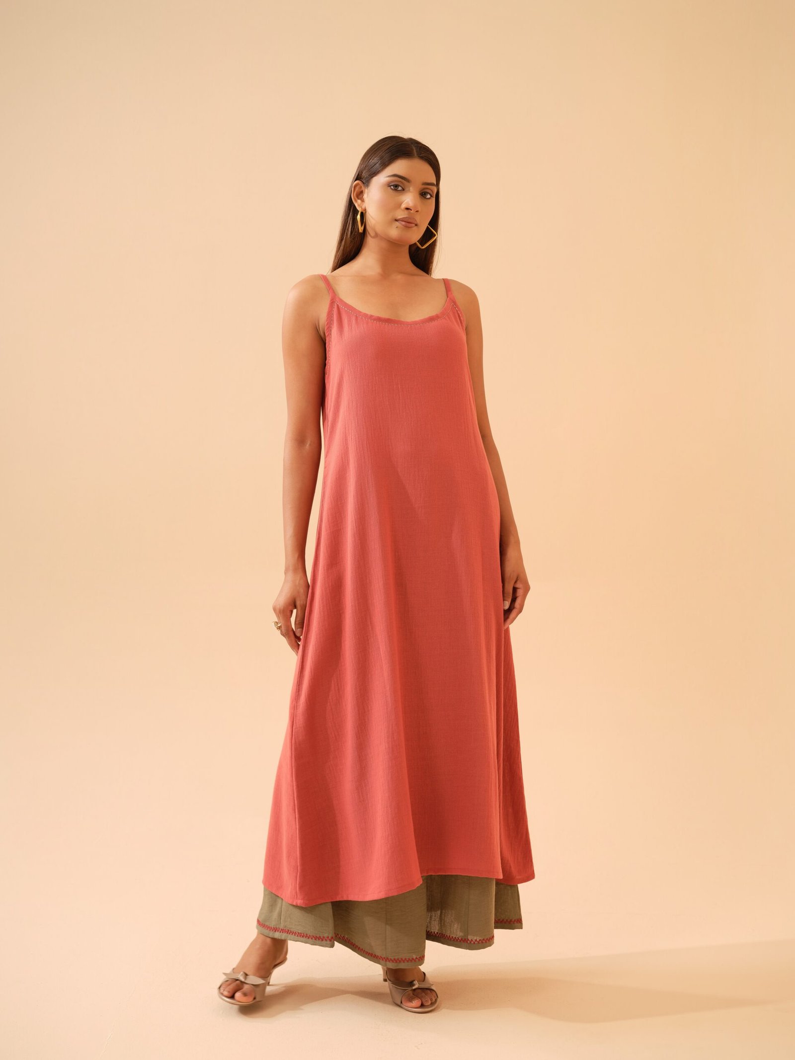 Brick Red A-Line Kurta with Sage Green Plazo- Set of 2