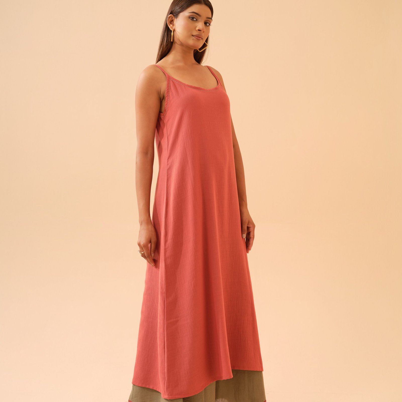Brick Red A-Line Kurta with Sage Green Plazo- Set of 2