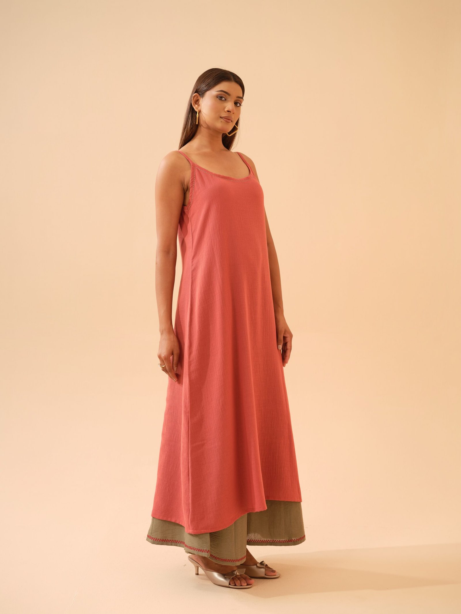 Brick Red A-Line Kurta with Sage Green Plazo- Set of 2