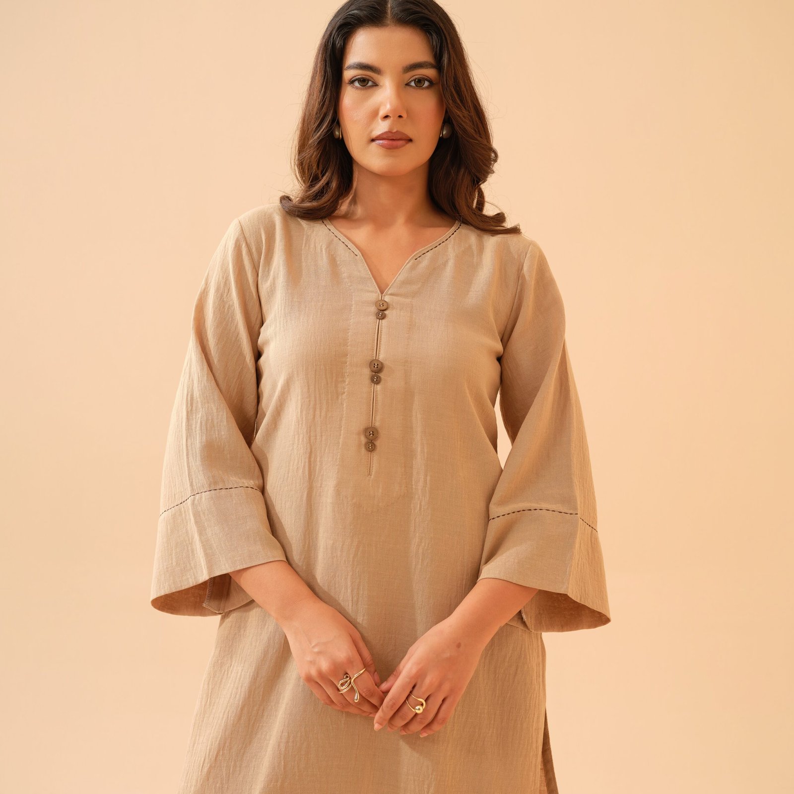 Warm Beige Cotton Linen Co-ord Set-Set of 2