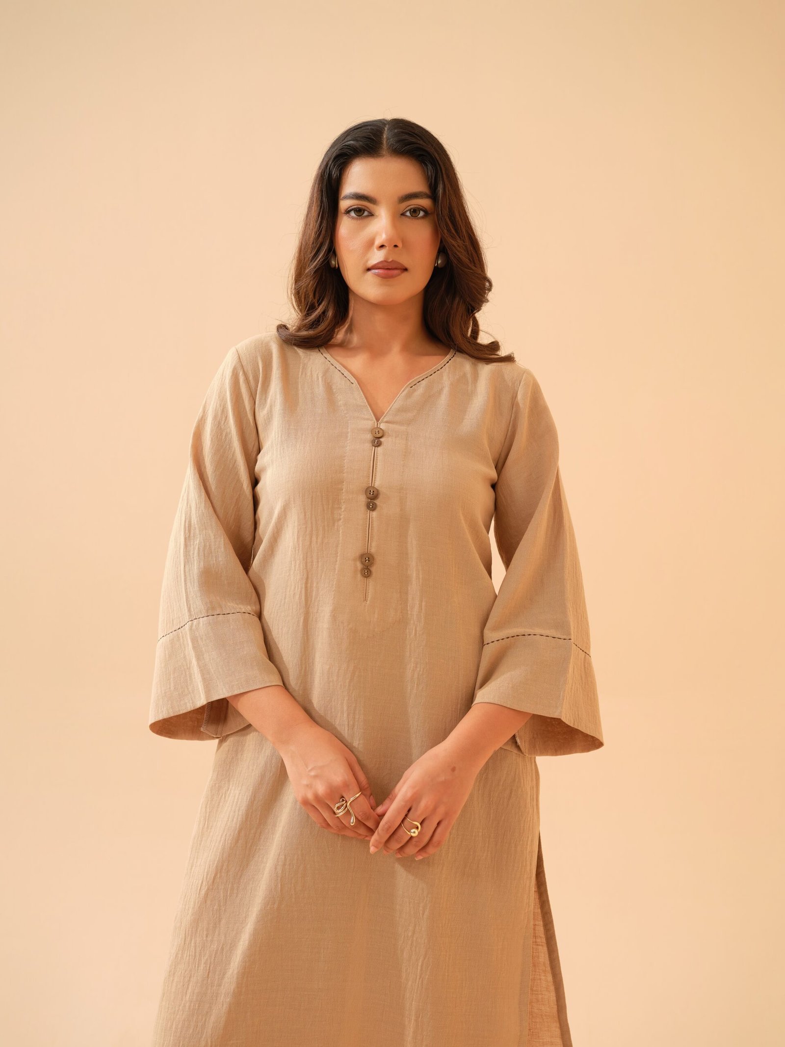 Warm Beige Cotton Linen Co-ord Set-Set of 2