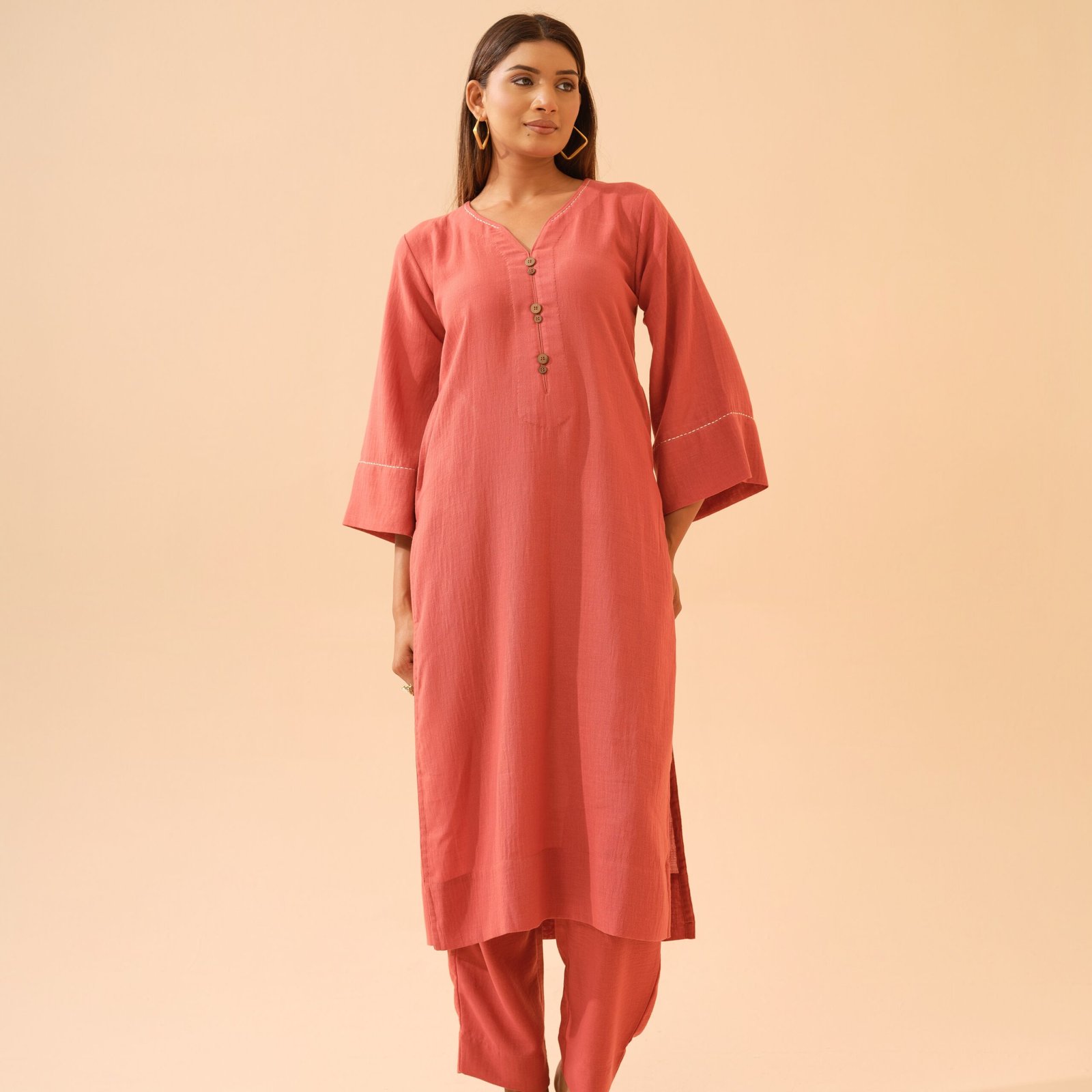 Brick Red Cotton Linen Co-ord Set- Set of 2