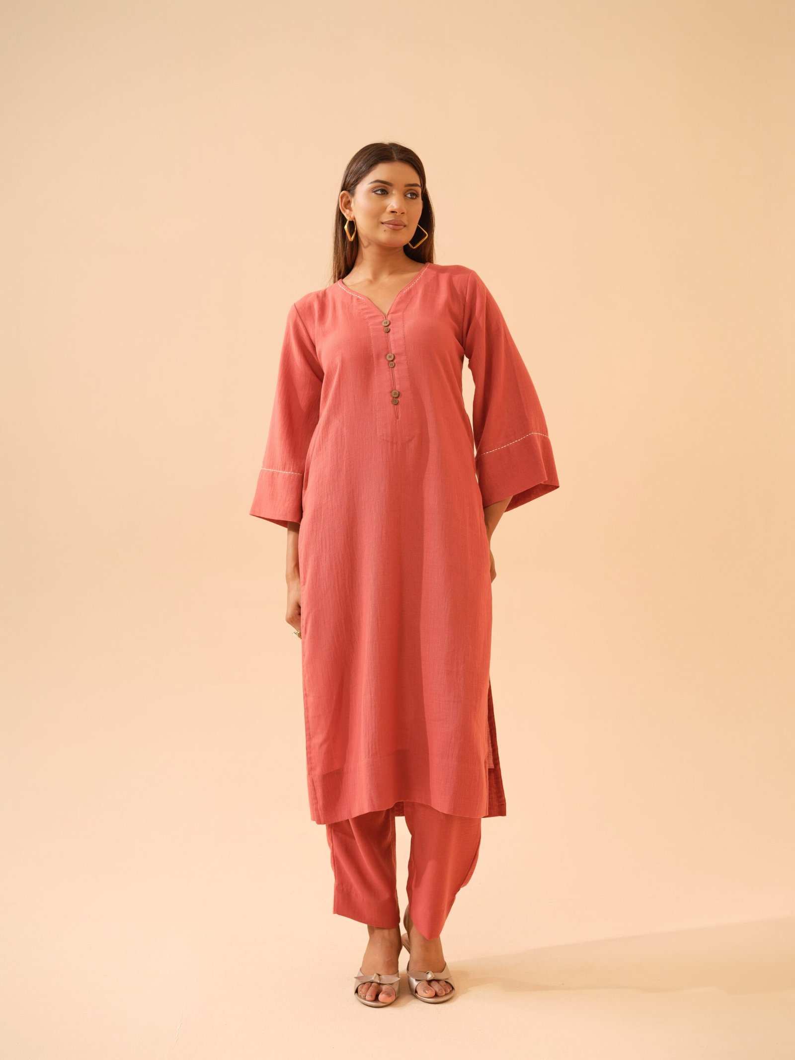 Brick Red Cotton Linen Co-ord Set- Set of 2