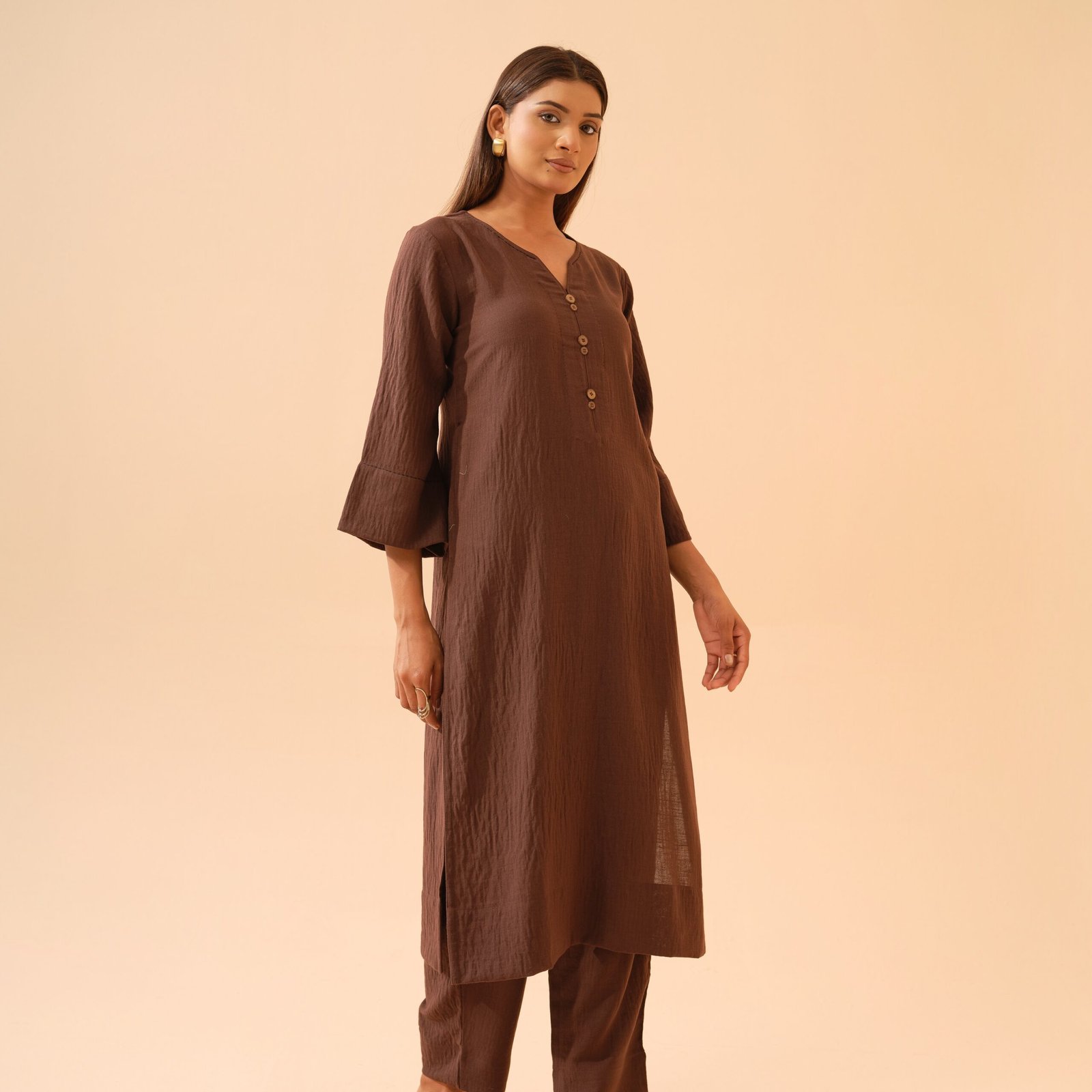 Chocolate Brown Cotton Linen Co-ord Set- Set of 2