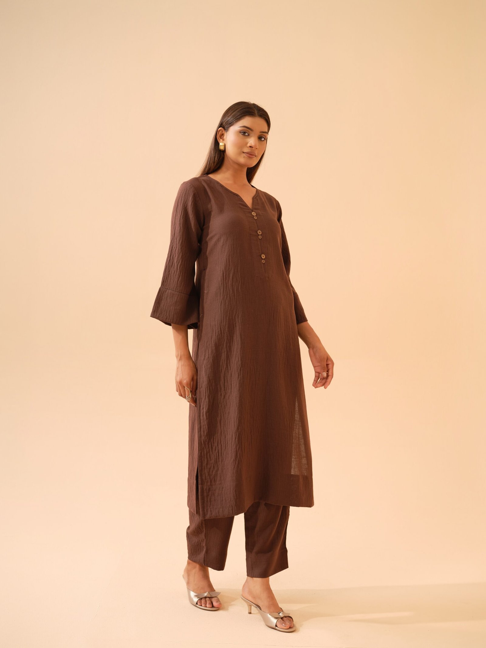 Chocolate Brown Cotton Linen Co-ord Set- Set of 2