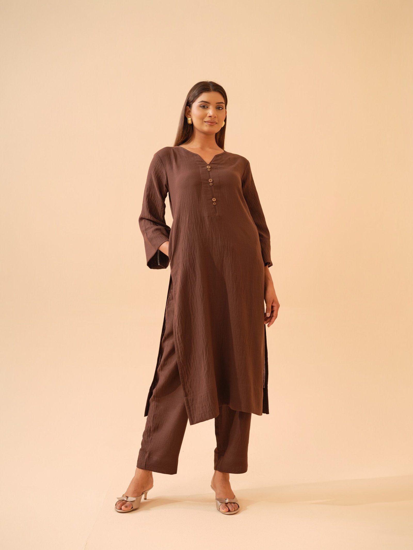 Chocolate Brown Cotton Linen Co-ord Set- Set of 2