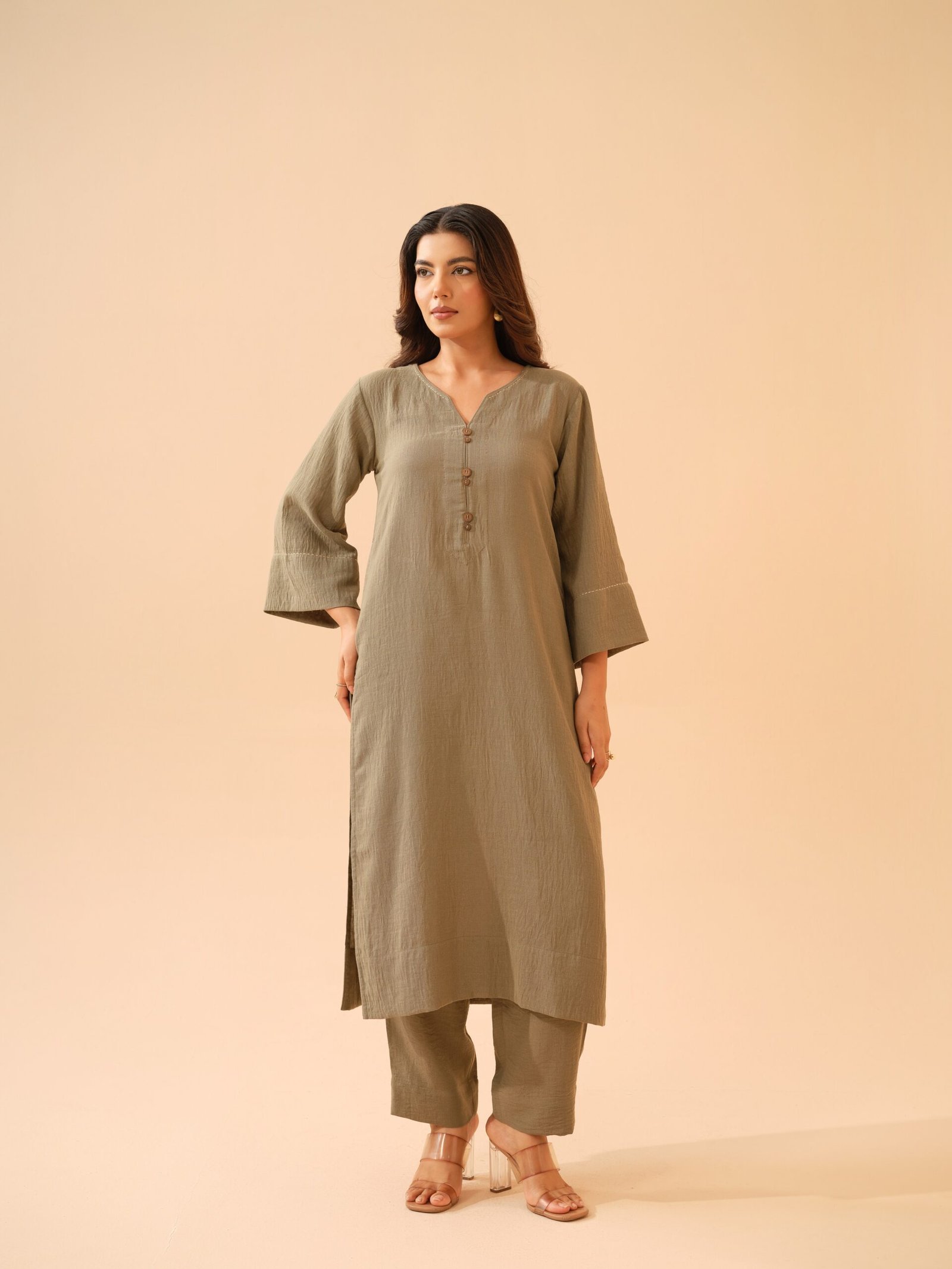 Sage Green Cotton Linen Co-ord Set- Set of 2