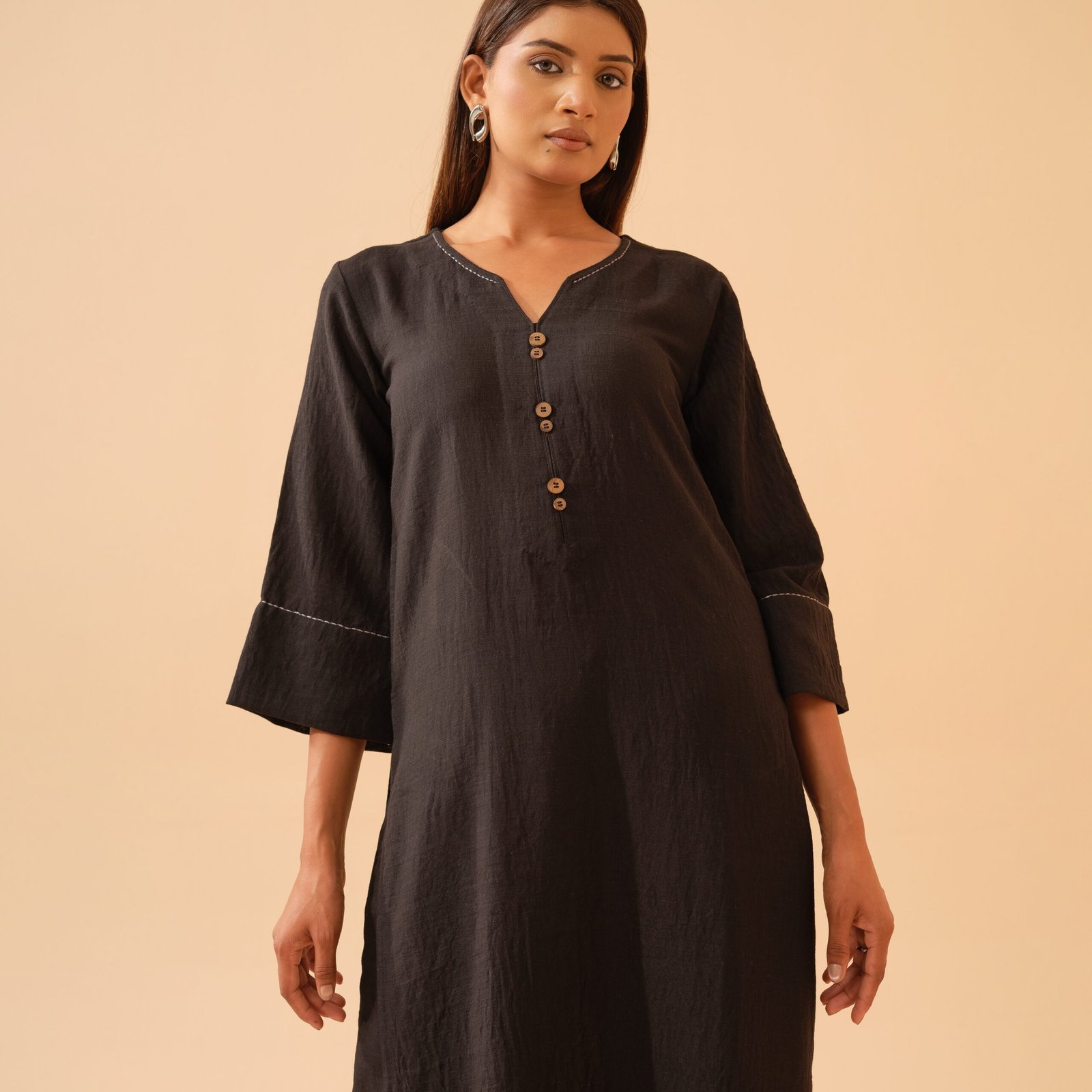 Black Cotton Linen Co-ord Set- Set of 2