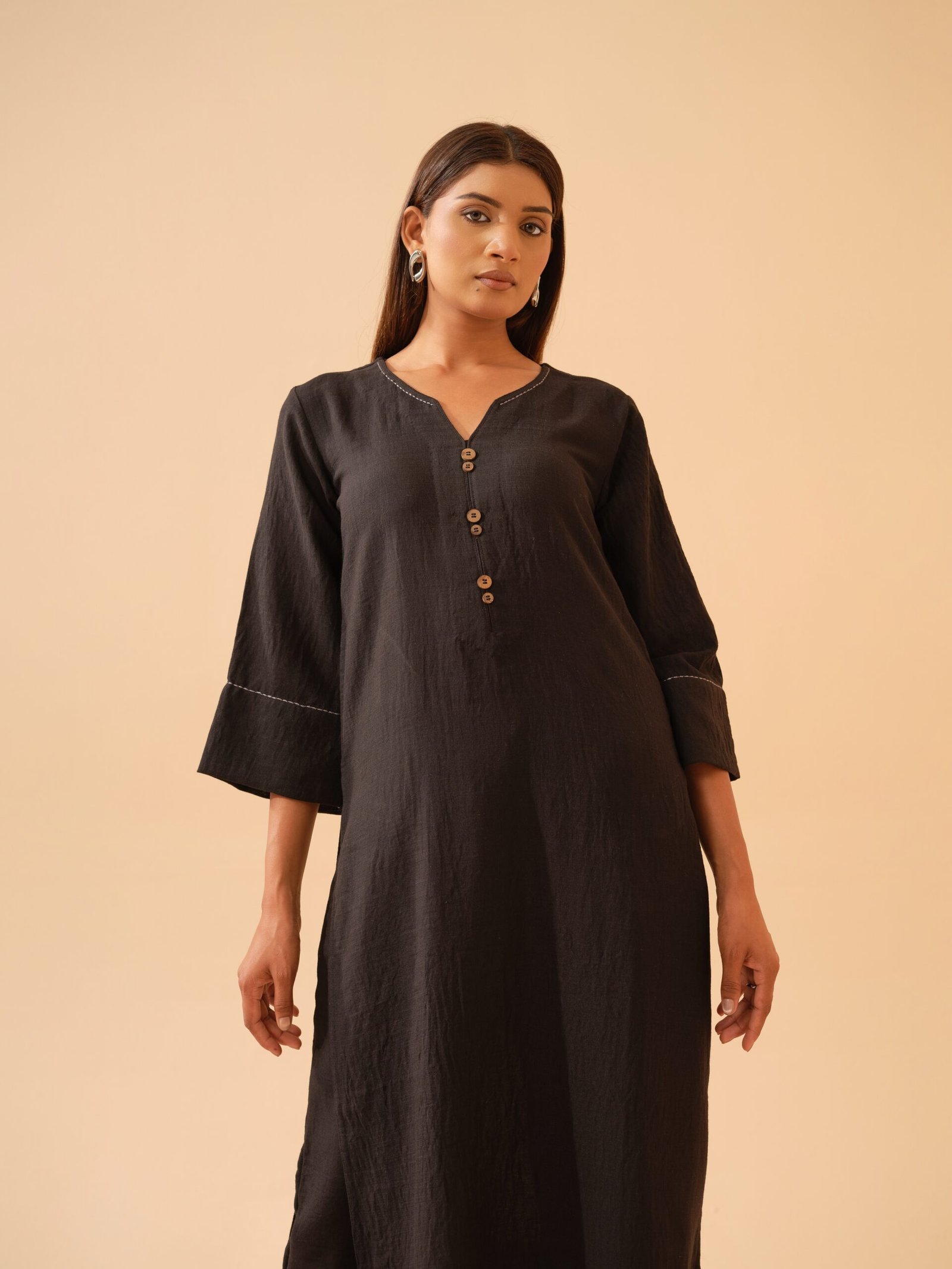 Black Cotton Linen Co-ord Set- Set of 2