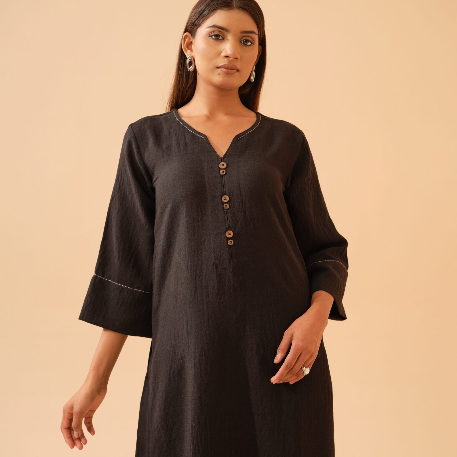 Black Cotton Linen Co-ord Set- Set of 2
