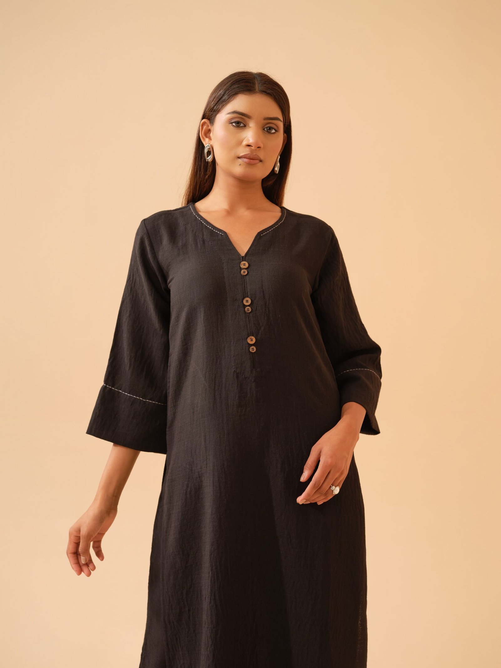 Black Cotton Linen Co-ord Set- Set of 2