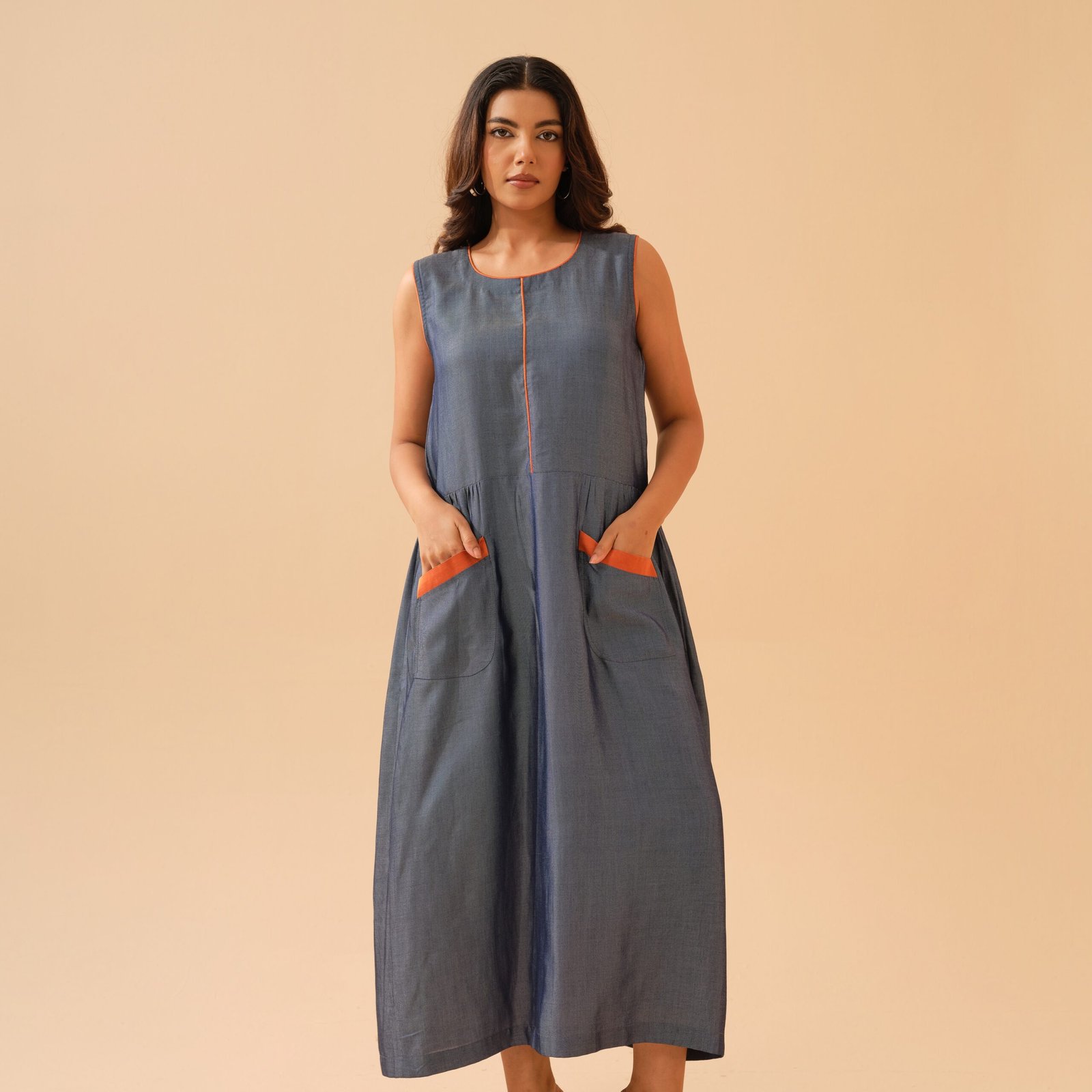 Blue Soft Denim Long Dress