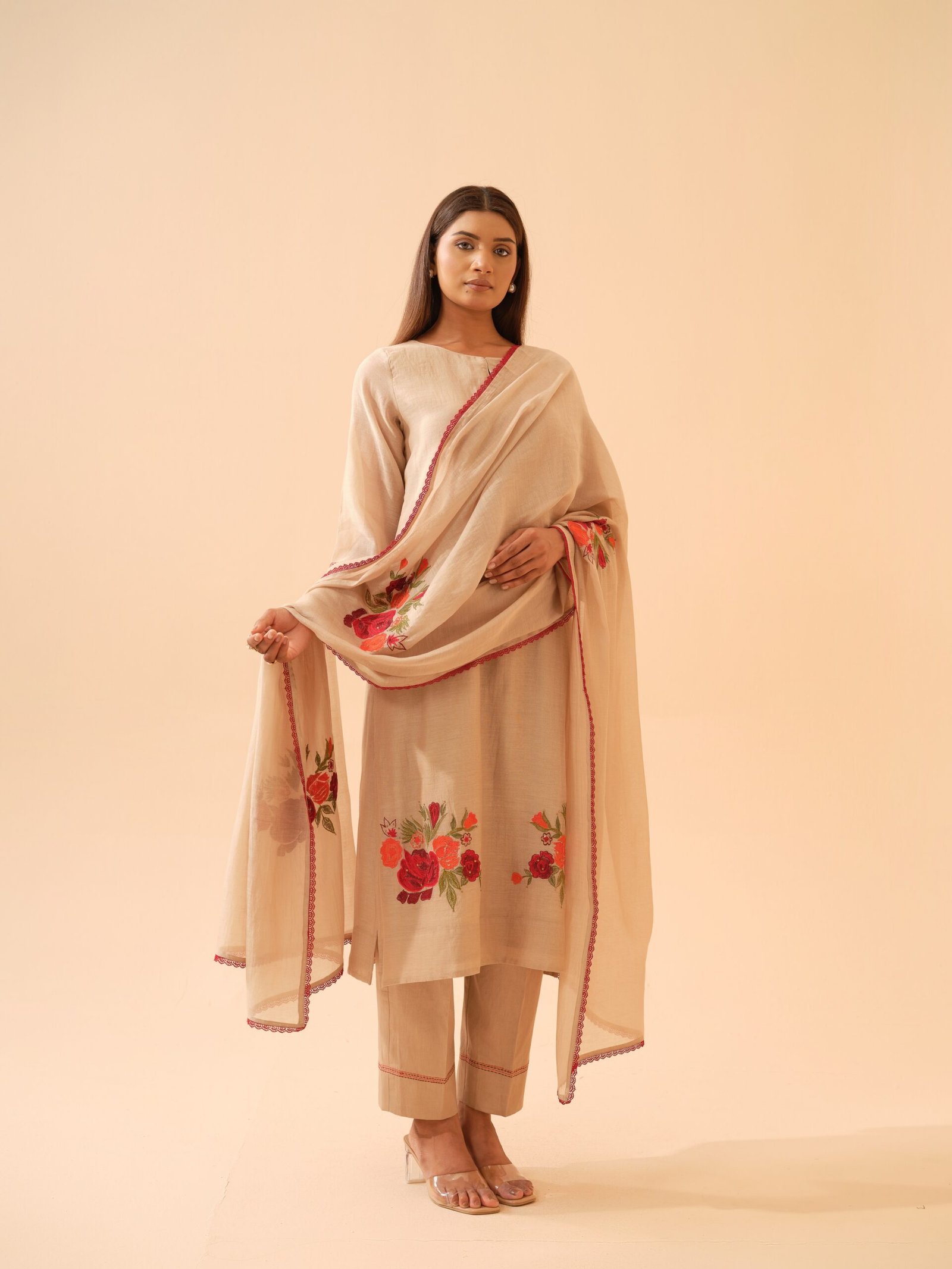 Gulbahaar – Soft Golden Beige Mul Chanderi kurta Set with Dupatta