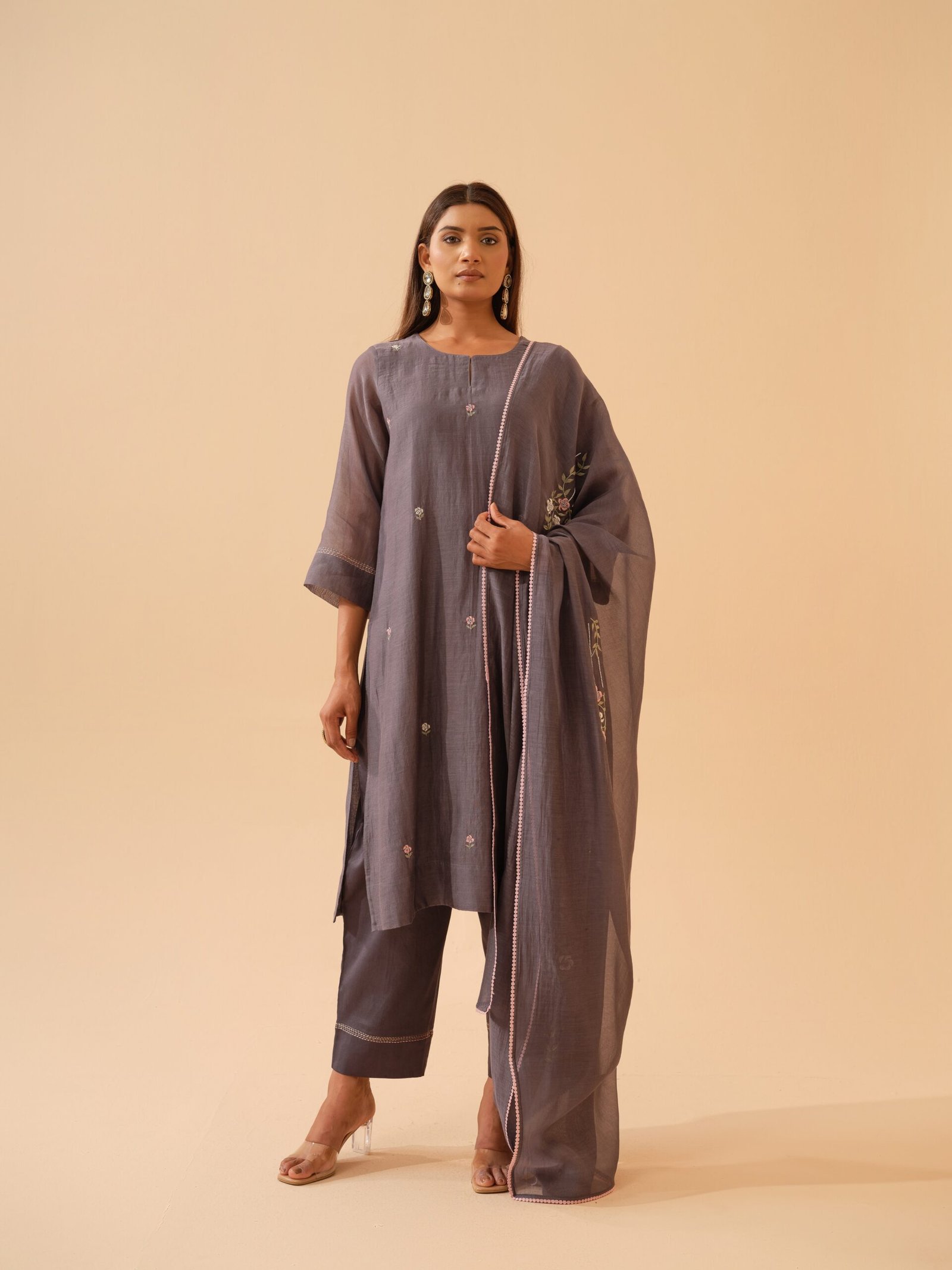 Taara – Grey Mul Chanderi Kurta Set with Dupatta