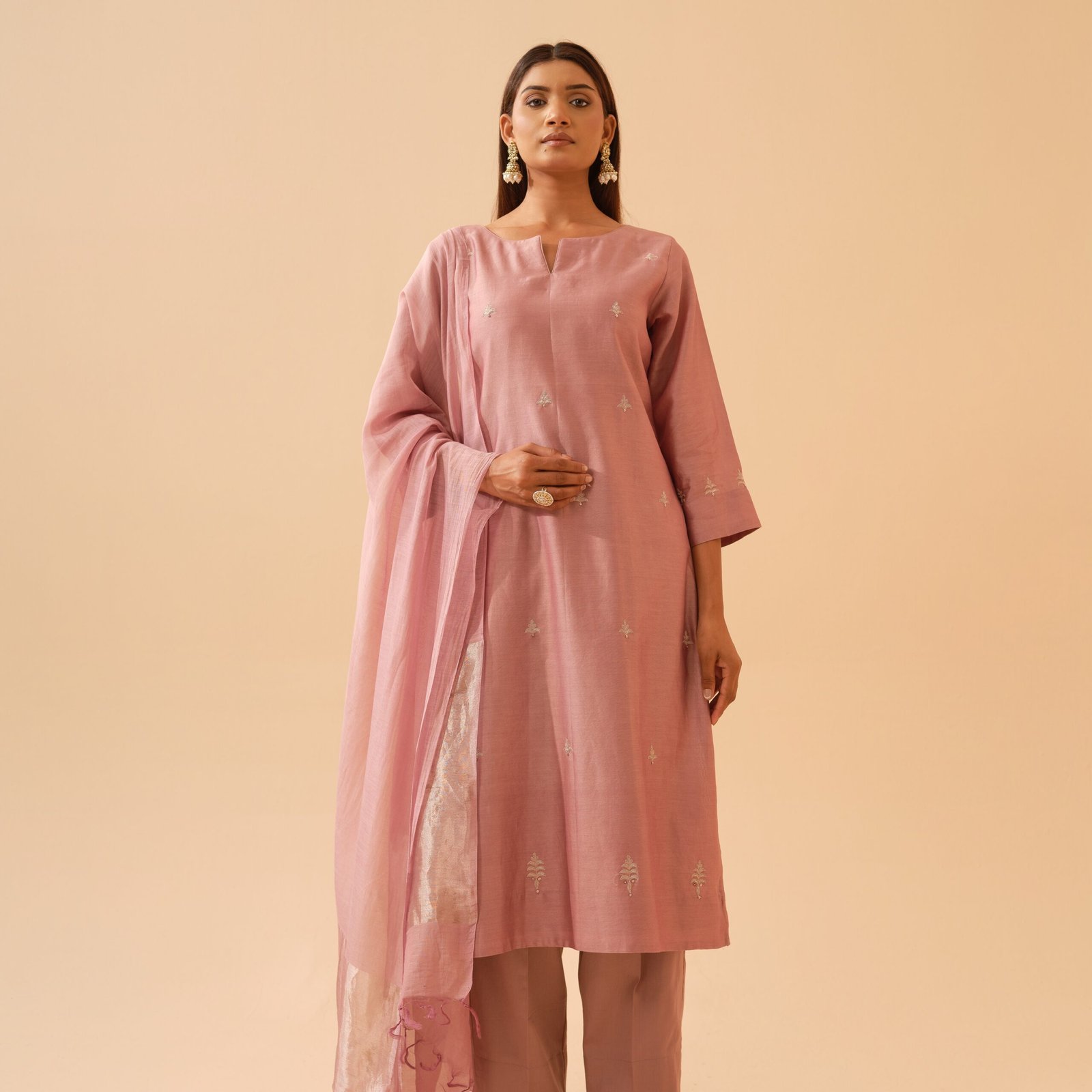 Juhi- Blush Pink Chanderi Kurta Set