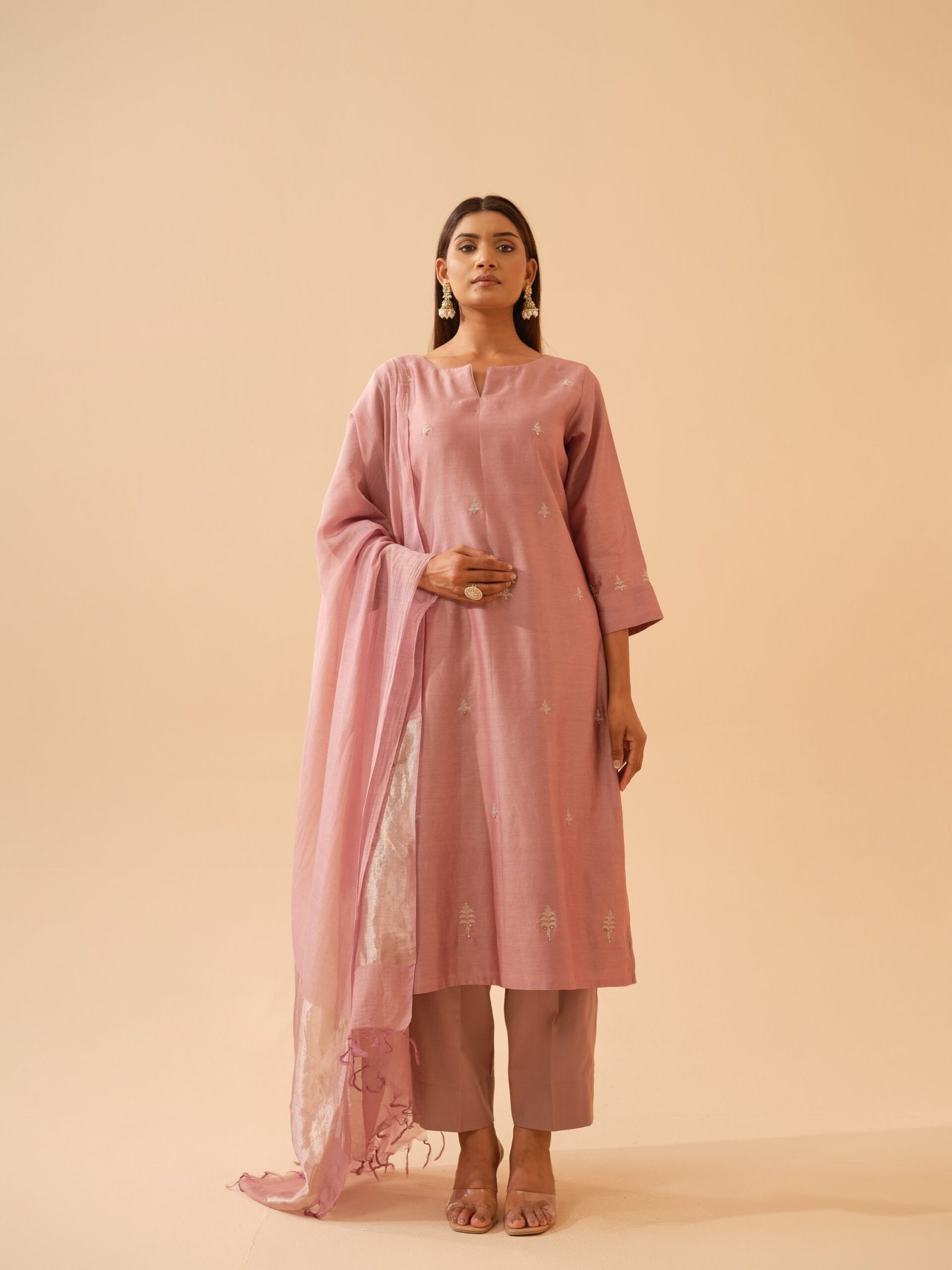 Juhi- Blush Pink Chanderi Kurta Set