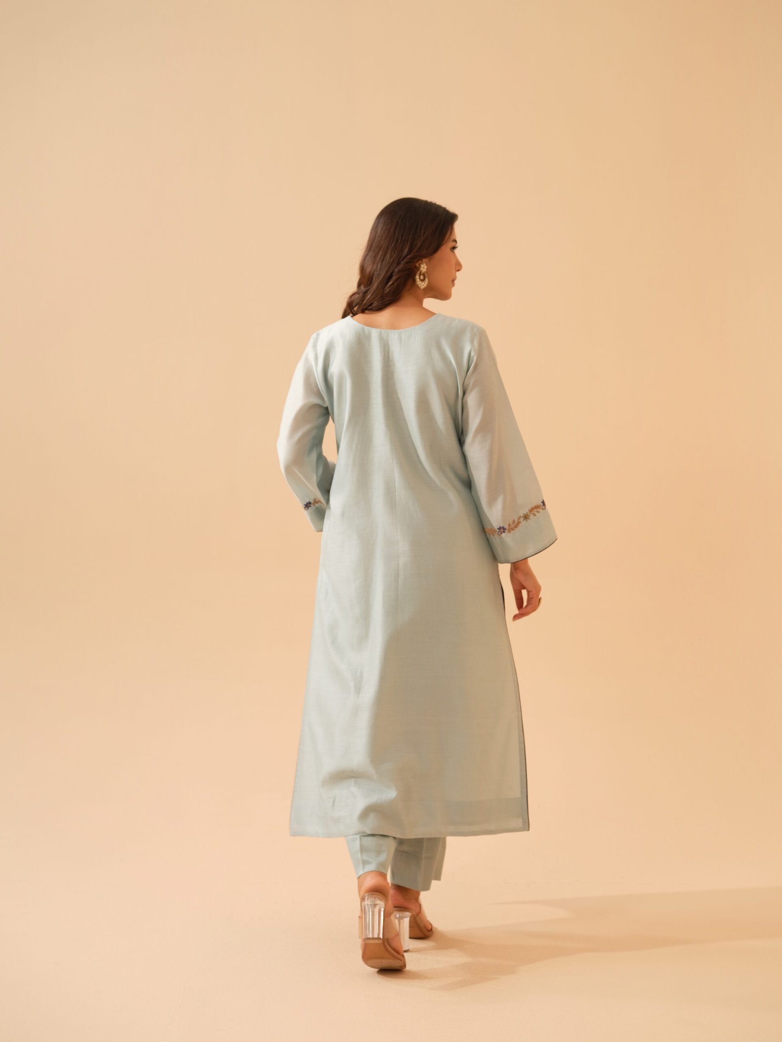 Bani- Ice Blue Chanderi Hand Embroidered Kurta Set