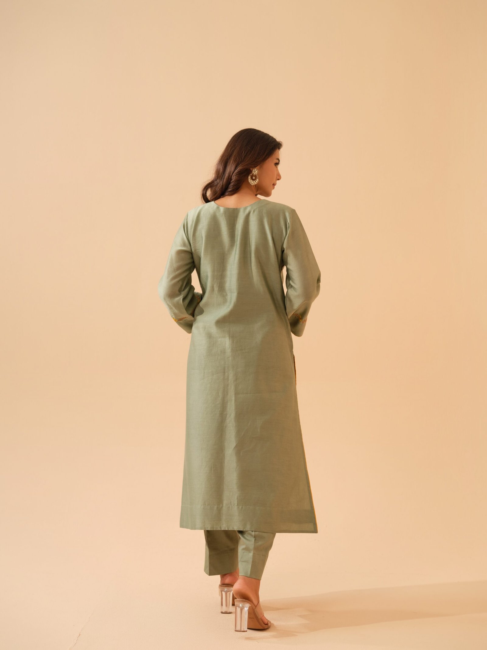 Bani- Pistachio Green Chanderi Hand Embroidered Kurta Set
