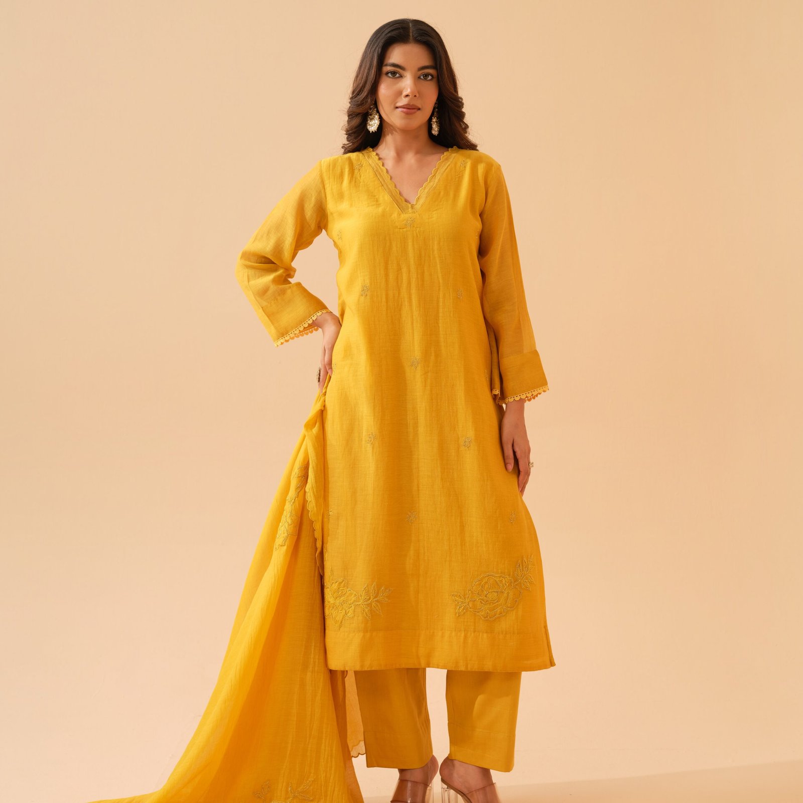 Basant- Sunshine Mul Chanderi Kurta Set with Dupatta
