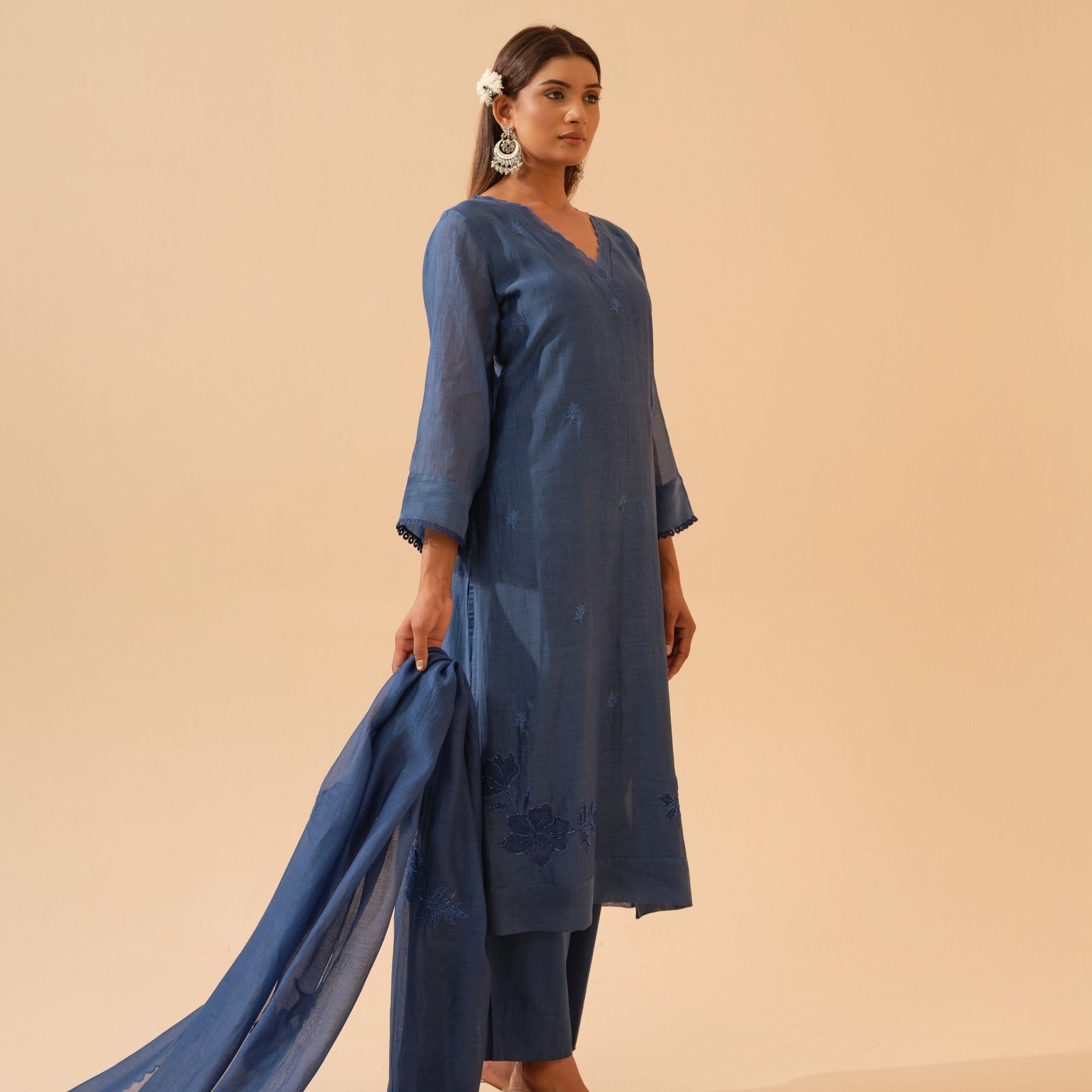 Basant- Blue Mul Chanderi Kurta Set with Dupatta