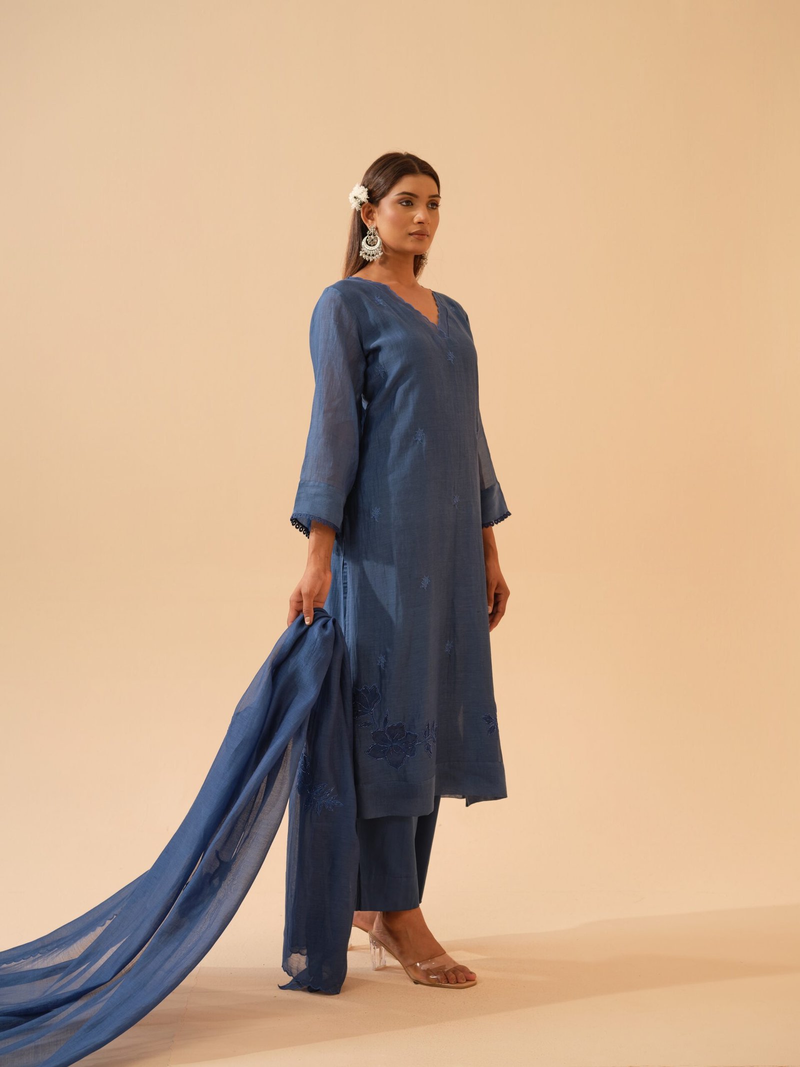Basant- Blue Mul Chanderi Kurta Set with Dupatta