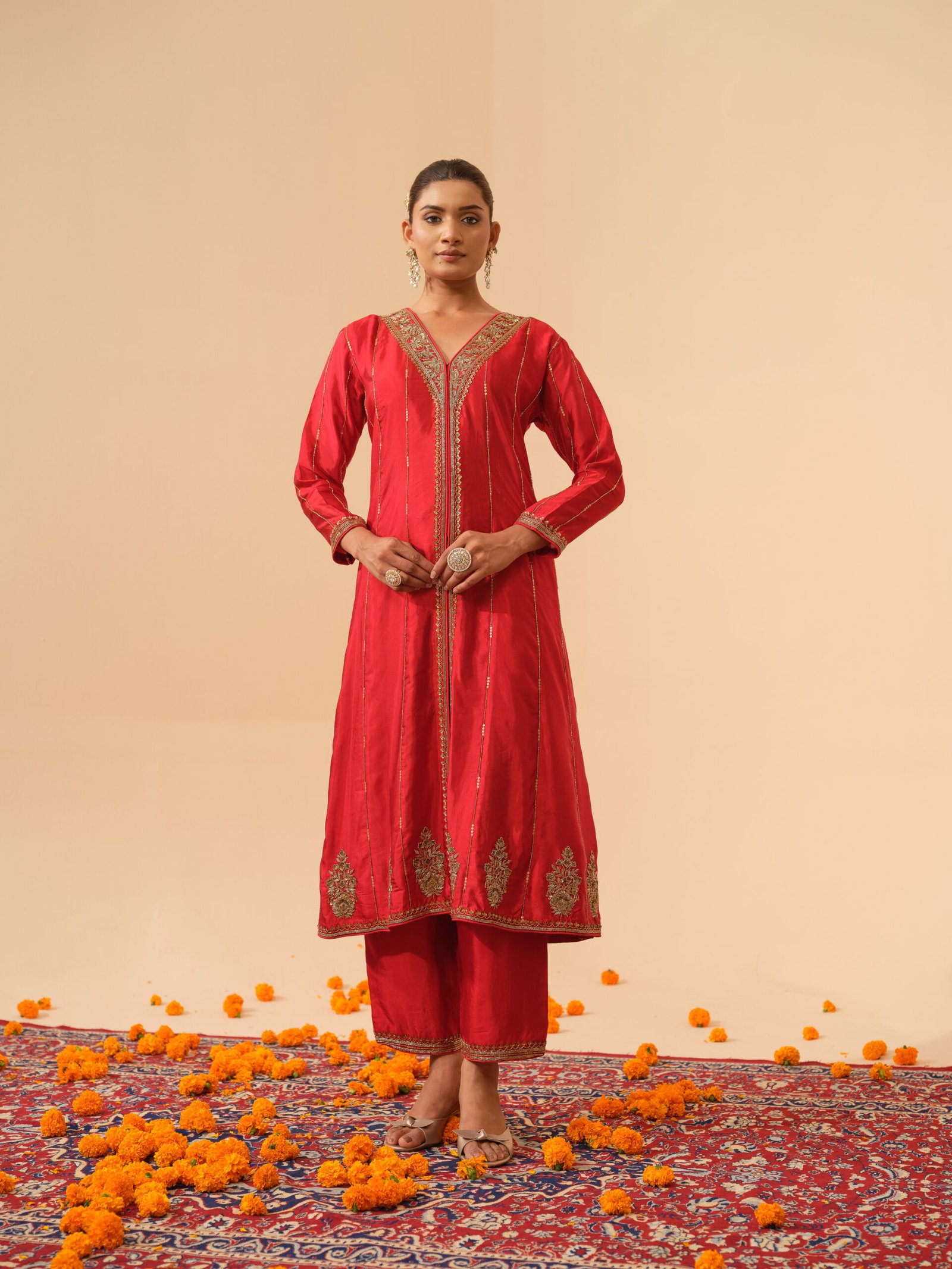 Rohini – Sacred Red Hand Embroidered Kalidar Kurta Set