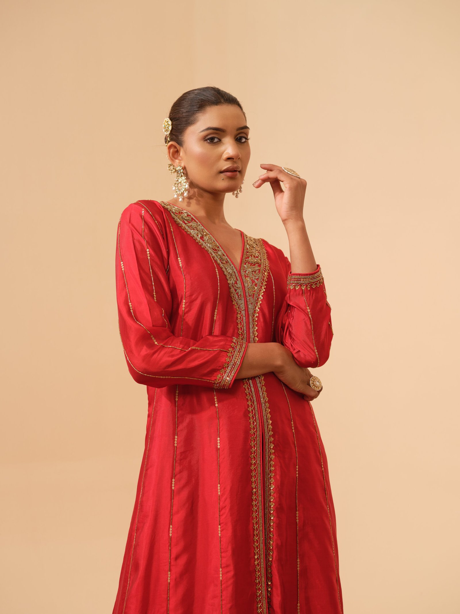 Rohini – Sacred Red Hand Embroidered Kalidar Kurta Set